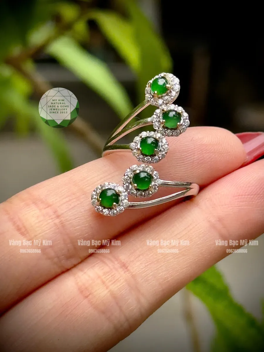 🦚 Nhẫn Ngọc Phỉ Thúy Hoàng Đế (Imperial Jadeite) - Bạc si vàng trắng