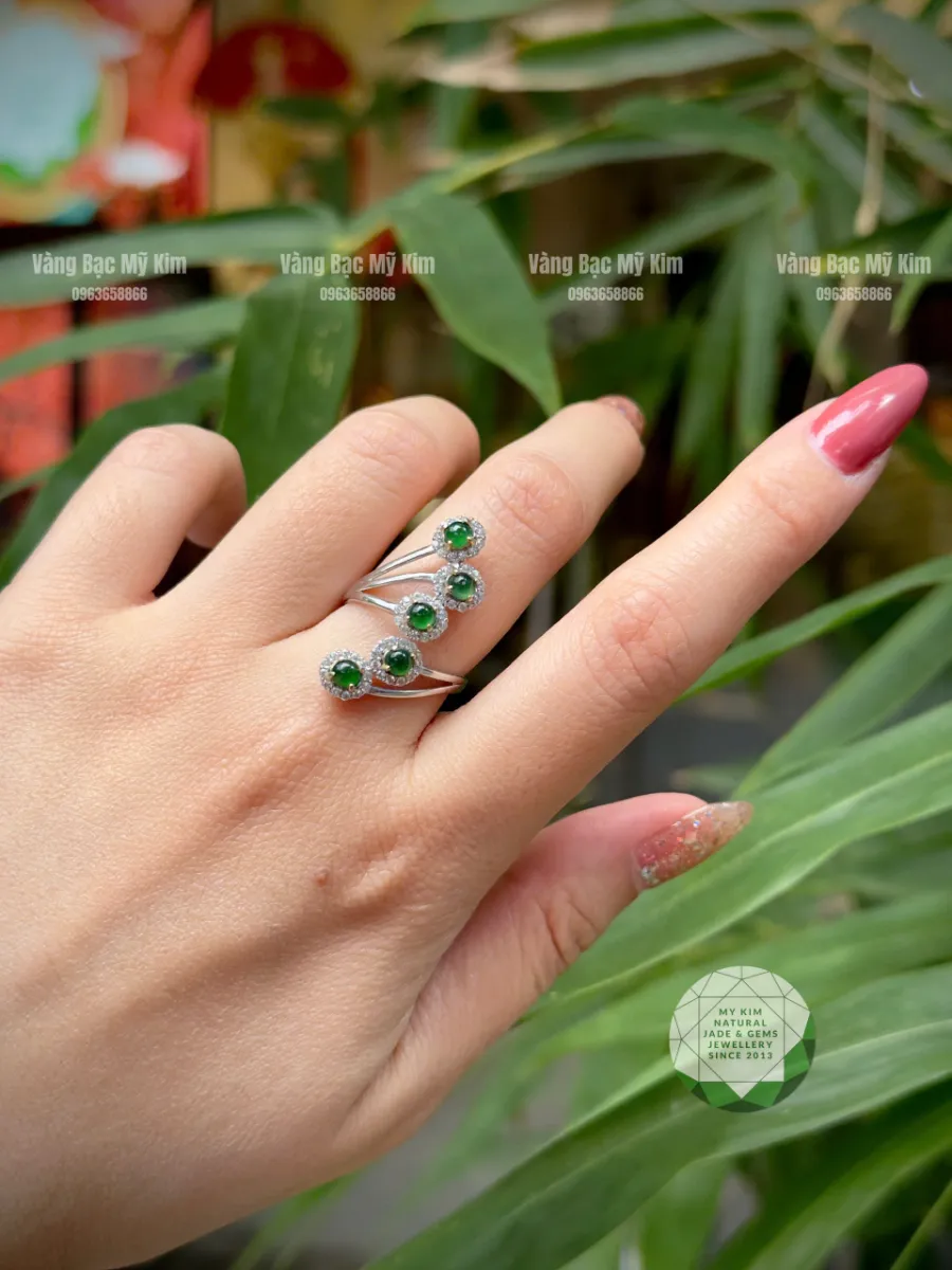 🦚 Nhẫn Ngọc Phỉ Thúy Hoàng Đế (Imperial Jadeite) - Bạc si vàng trắng