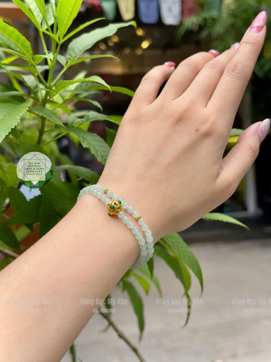 💚 Vòng Ngọc Phỉ Thúy Băng Xanh – Mix Charm Vàng