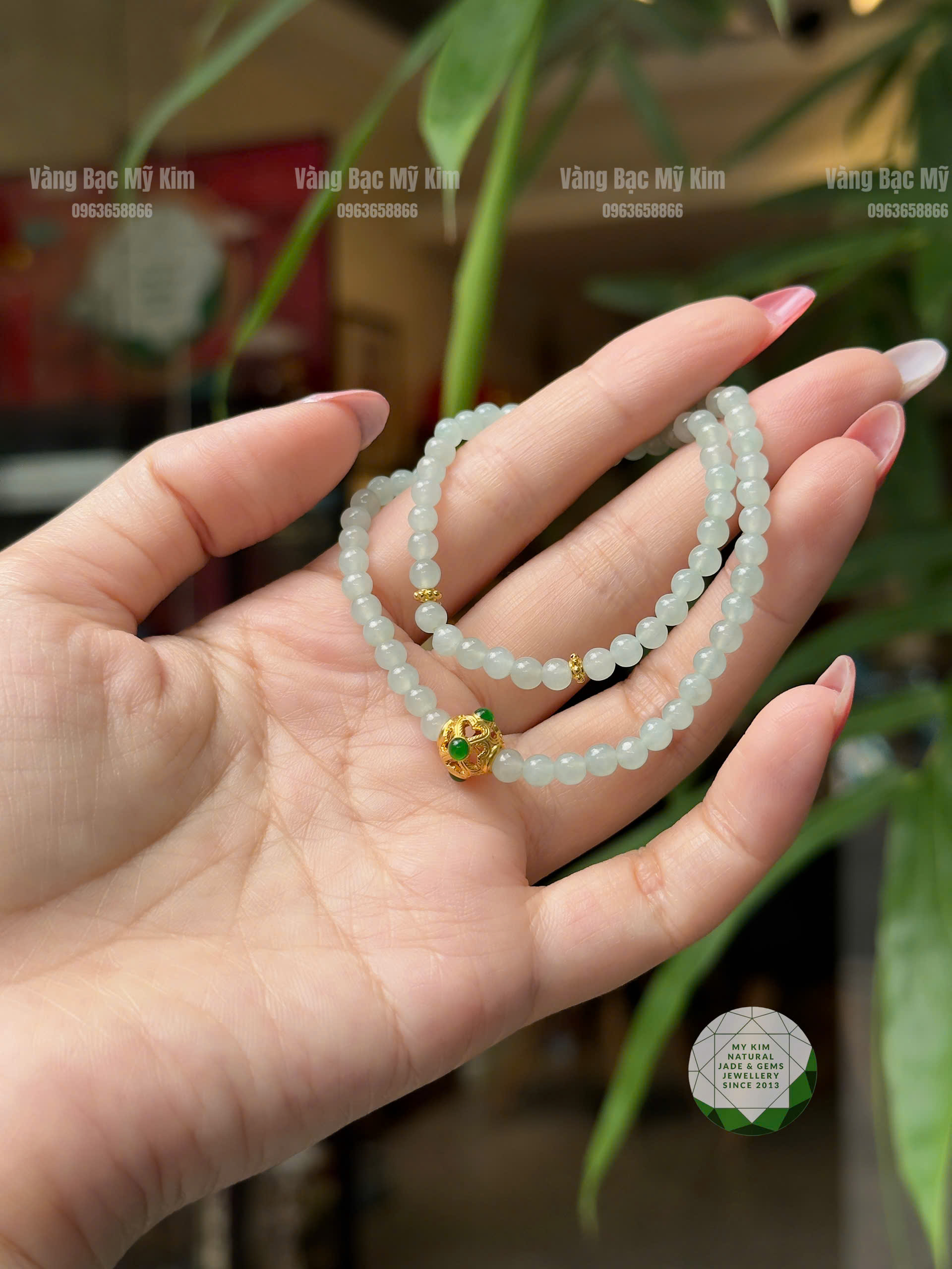 💚 Vòng Ngọc Phỉ Thúy Băng Xanh – Mix Charm Vàng