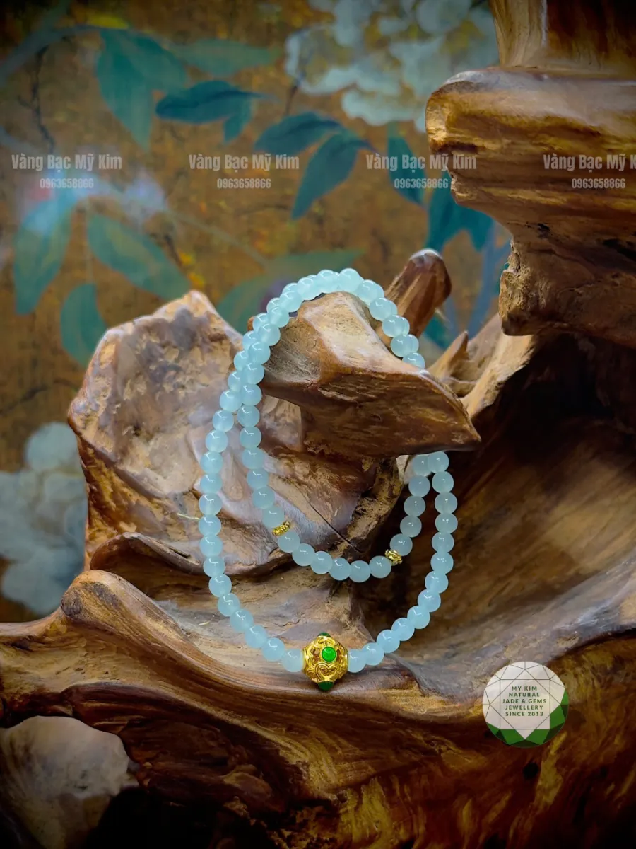 💚 Vòng Ngọc Phỉ Thúy Băng Xanh – Mix Charm Vàng