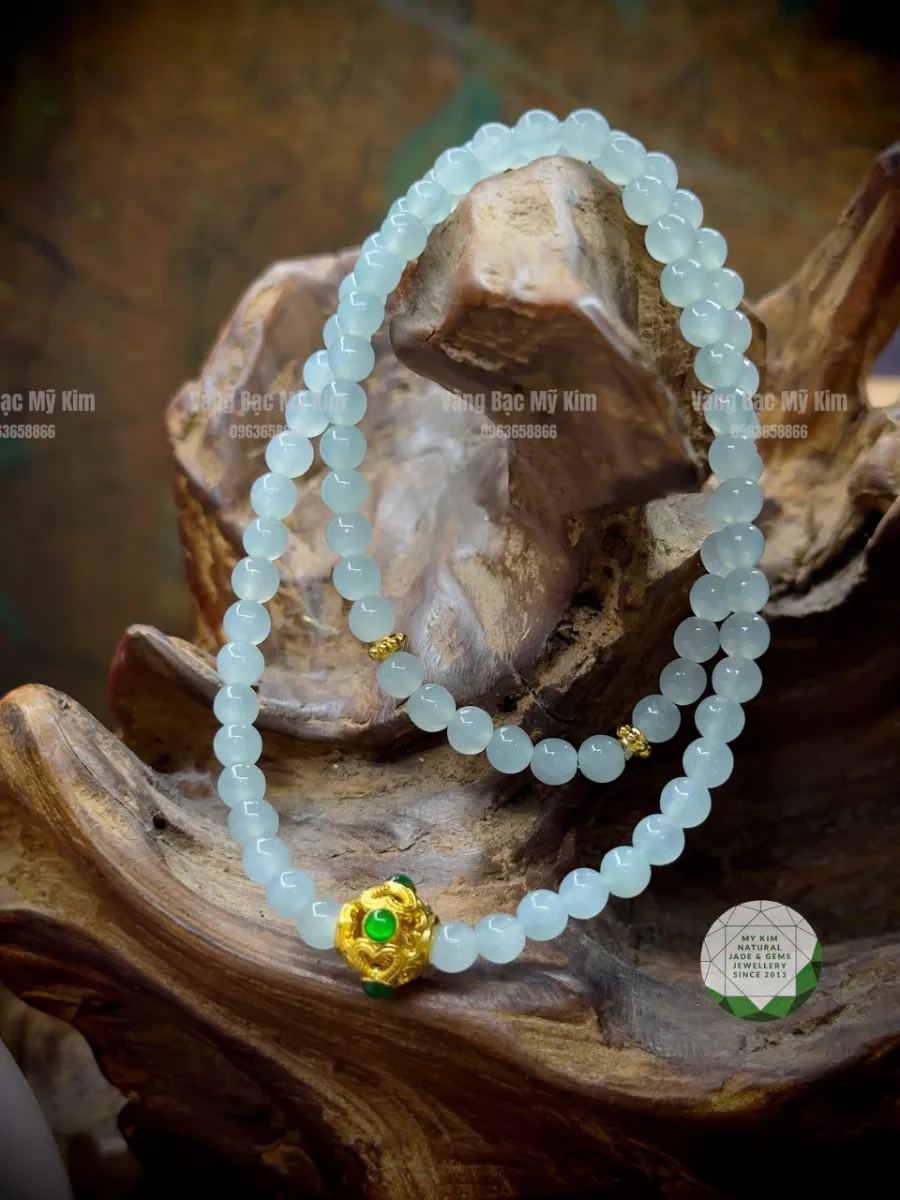💚 Vòng Ngọc Phỉ Thúy Băng Xanh – Mix Charm Vàng