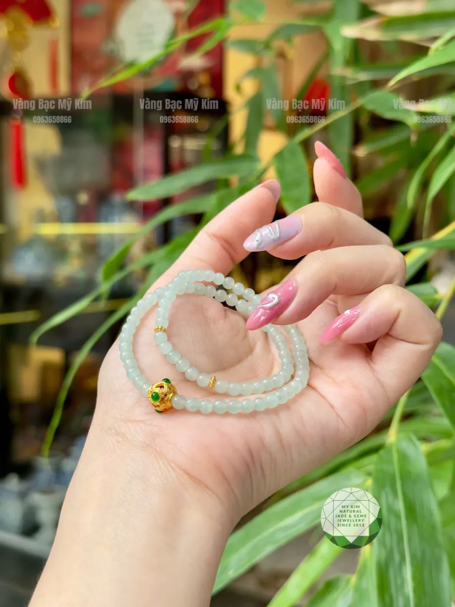 💚 Vòng Ngọc Phỉ Thúy Băng Xanh – Mix Charm Vàng