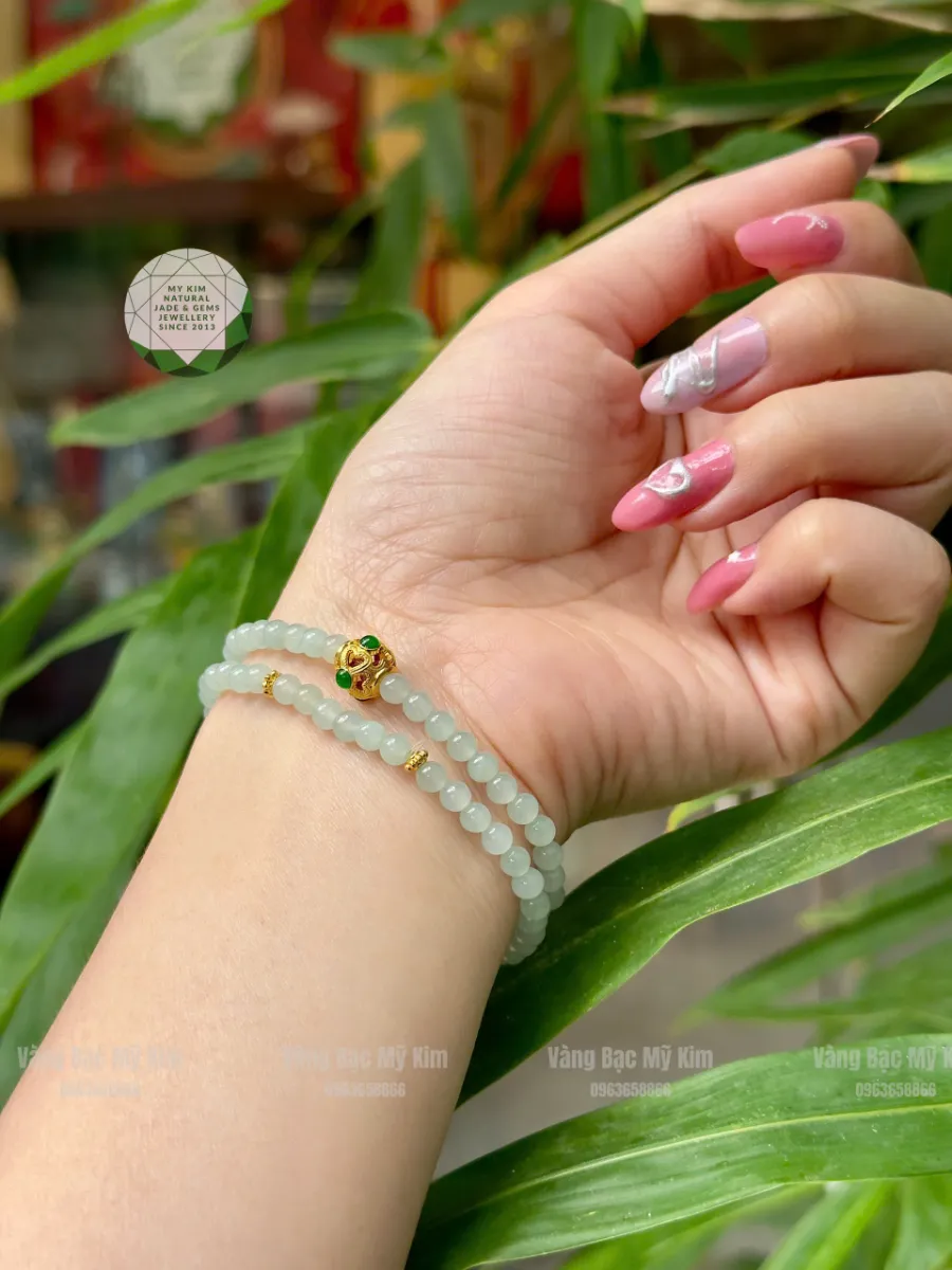 💚 Vòng Ngọc Phỉ Thúy Băng Xanh – Mix Charm Vàng