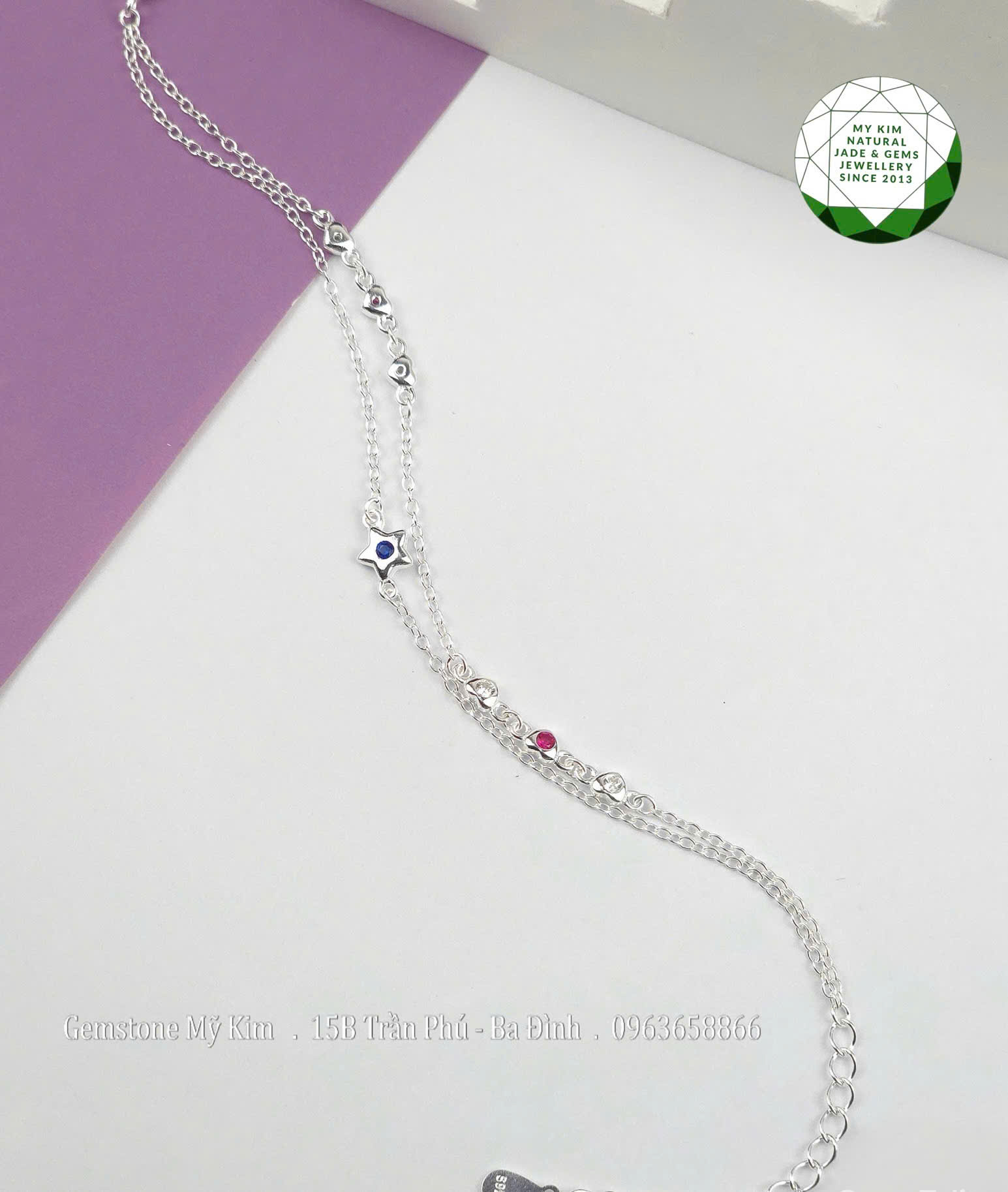 Lắc Tay Bạc 925 Tim – Sao | Thiết Kế Hai Dây Xích Thanh Mảnh, Đính Charm Tinh Tế