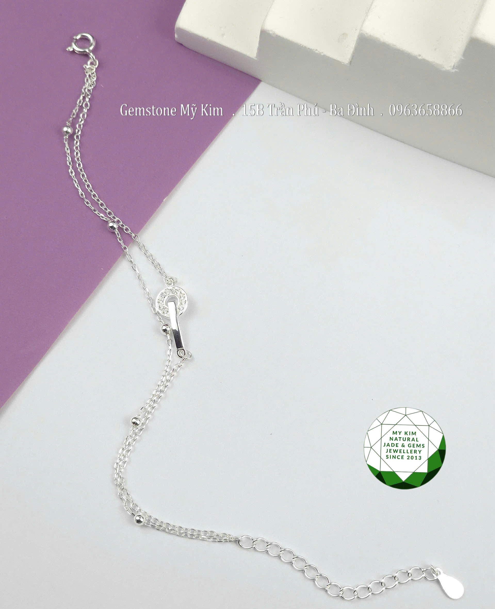 Lắc Tay Bạc 925 Hai Dây – Đính Bi Nhỏ & Khóa Cài Tròn Tinh Tế