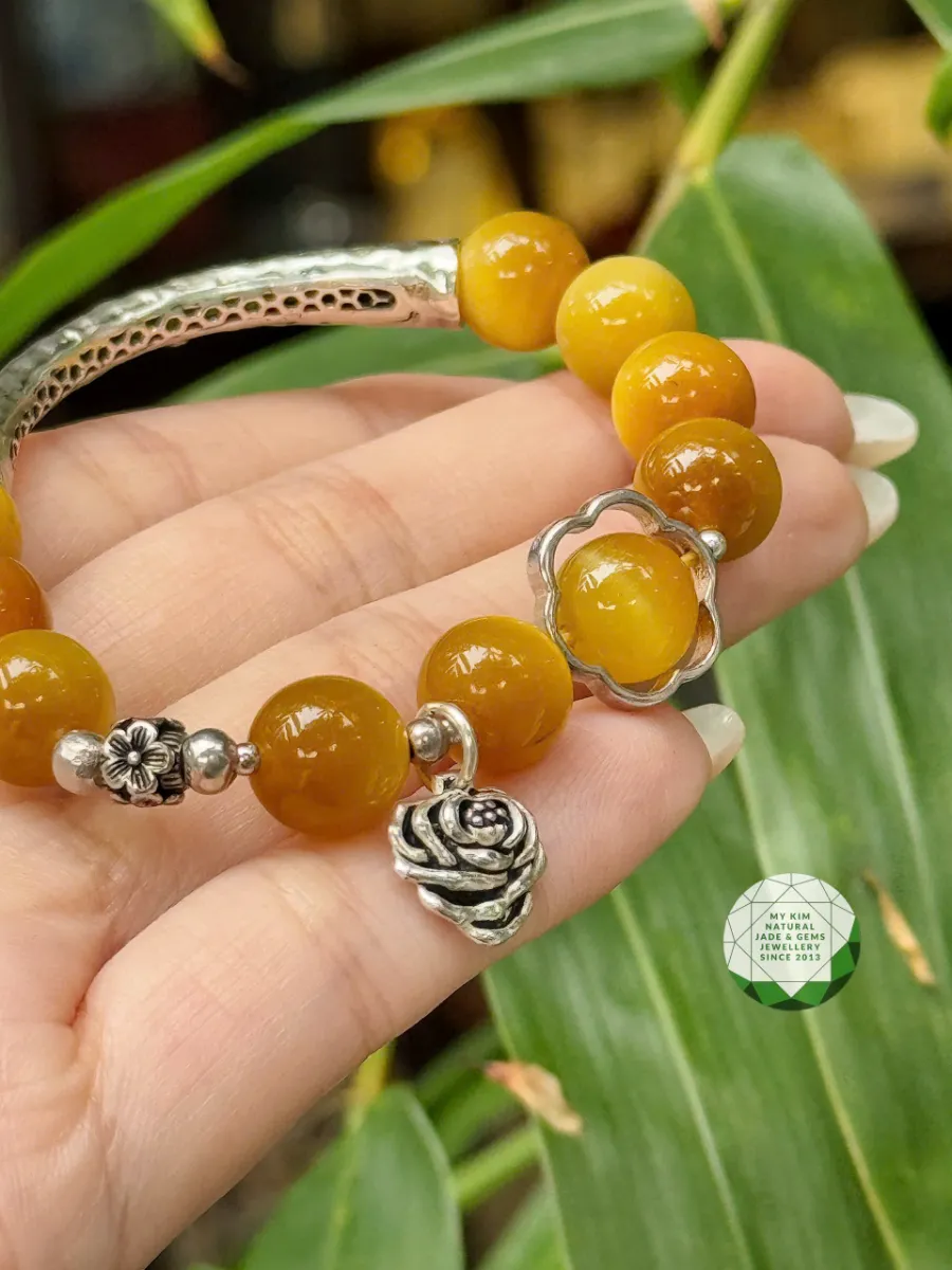 🐯 Vòng Đá Mắt Hổ Vàng Sáng – Mix Charm Bạc 925 | Tỏa Nội Lực, Sáng Tâm Thức