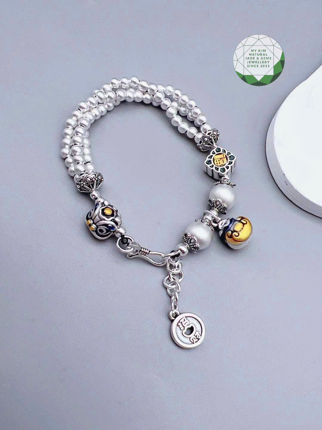 ✨ Lắc Tay Bạc 925 – Charm Pháp Lam Kỳ Lân & Khóa Trường Mệnh | Tượng Trưng Bình An – Hộ Thân & Sung Túc