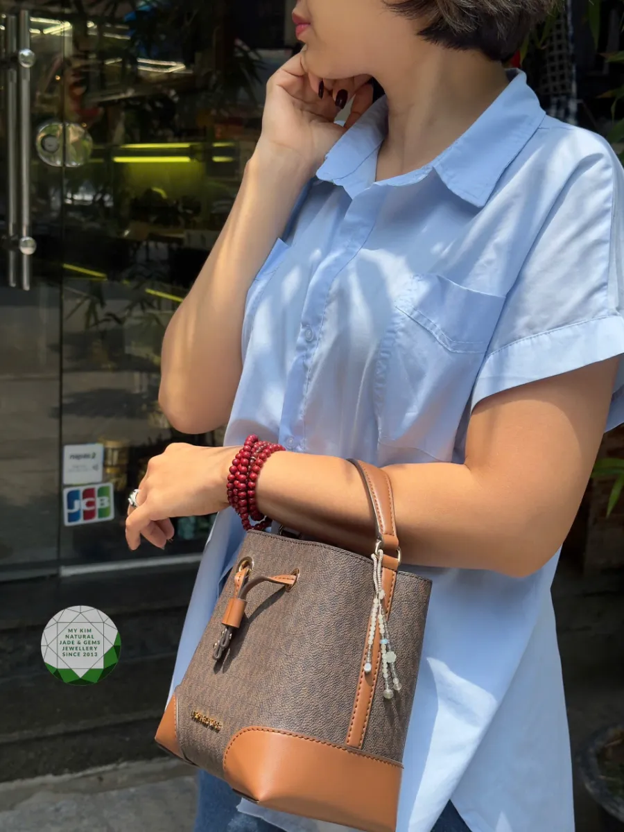 🌿 Dây Treo Túi – Băng Ngọc Phỉ Thúy Mix Mặt Trăng Đen